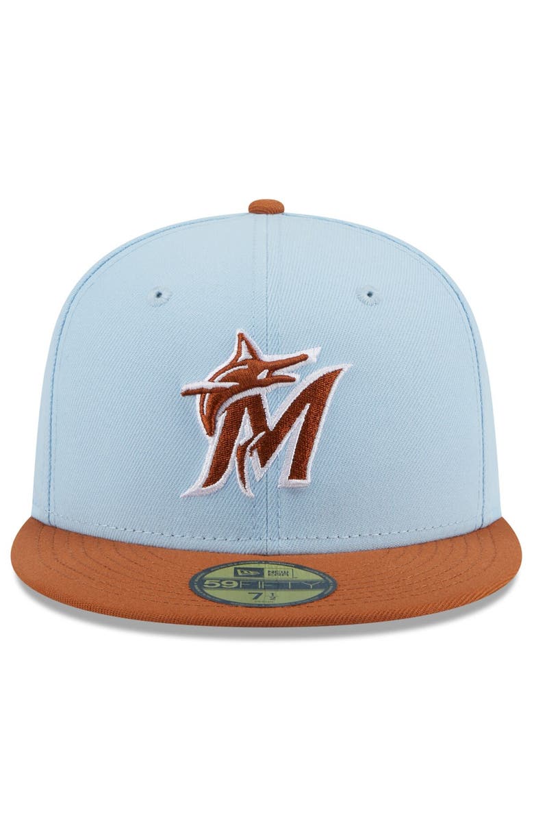 New Era Men's New Era Light Blue/Brown Miami Marlins Spring Color Basic Two-Tone 59FIFTY Fitted Hat, Alternate, color, 