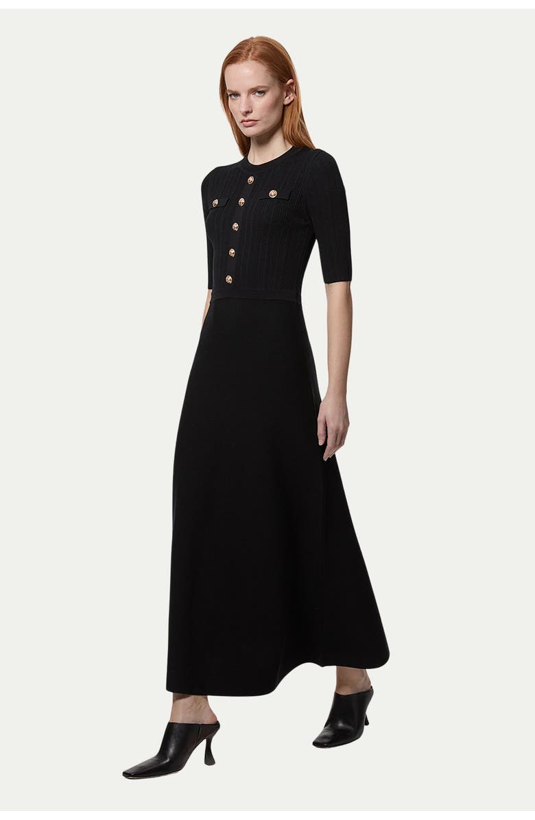 Karen Millen Rib Knit Military Trim Maxi Dress, Alternate, color, Black