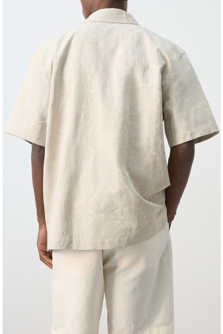 Embroidered Short Sleeve Button-Up Shirt, Alternate, color, SAND