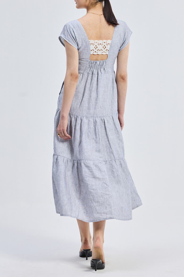 Gathered Tiered Dress with Front-ties Linen stripes, Alternate, color, Pin Striped Linen