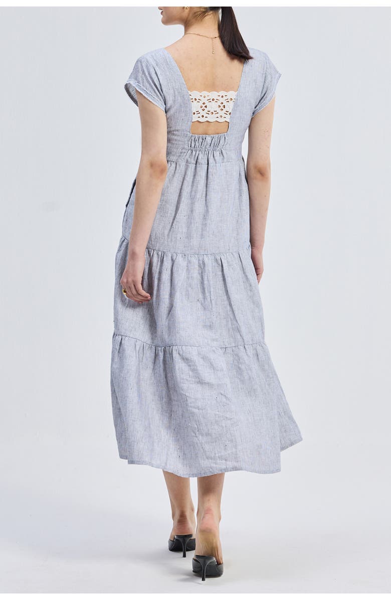 Reistor Gathered Tiered Dress with Front-ties - Linen stripes, Alternate, color, Pin Striped Linen