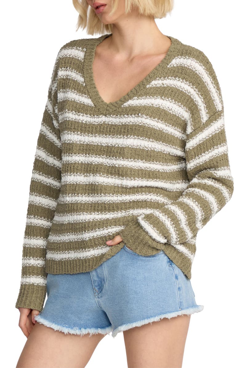 Volcom Stripe V-Neck Sweater, Alternate, color, Light Army