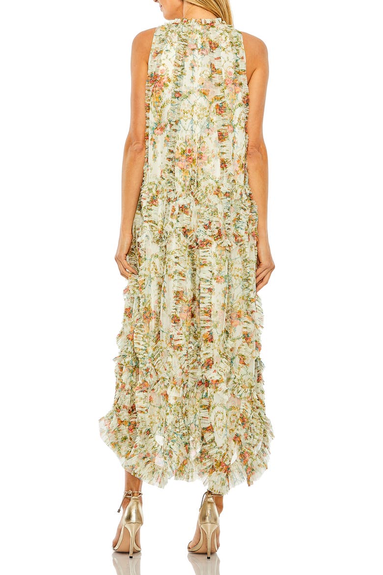 Sleeveless High Neck Lattice Ruffle Floral Dress, Alternate, color, Ivory Multi