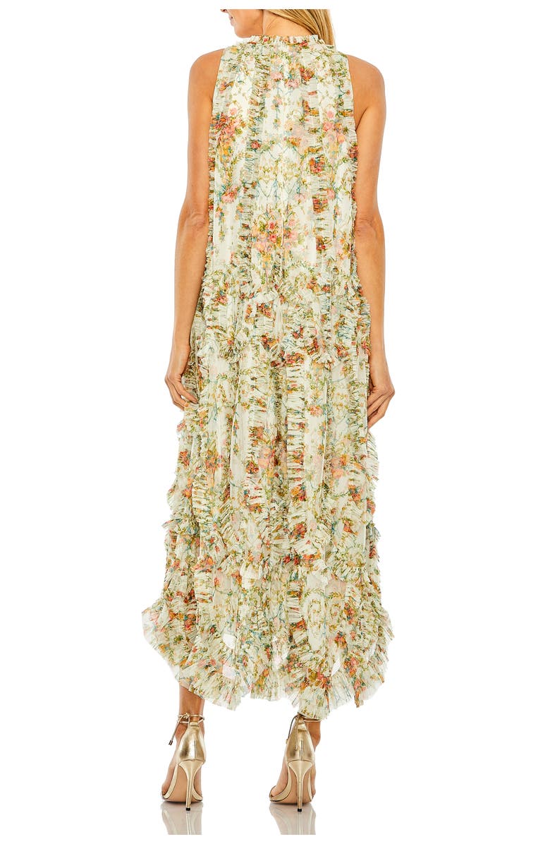Mac Duggal Sleeveless High Neck Lattice Ruffle Floral Dress, Alternate, color, Ivory Multi