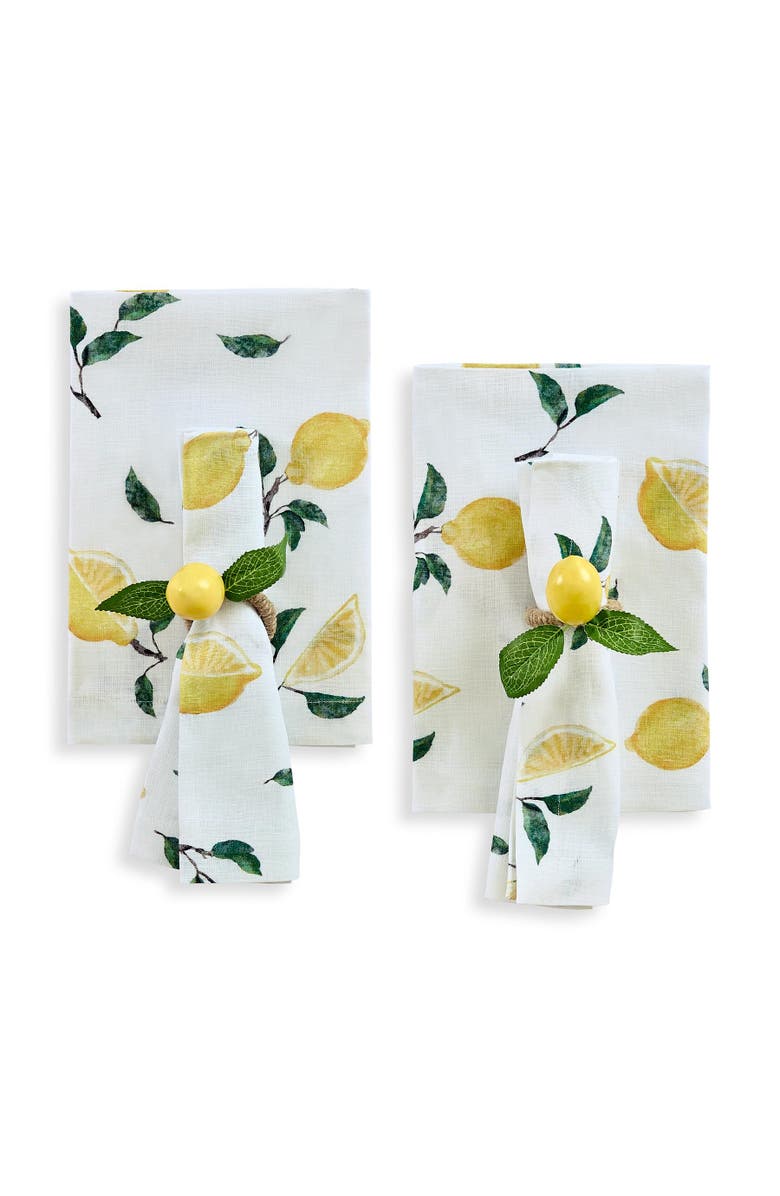 Solino Home Linen Dinner Napkins - Botanical Lemon, 20" x 20" Inch, Main, color, Botanical Lemon/Off White