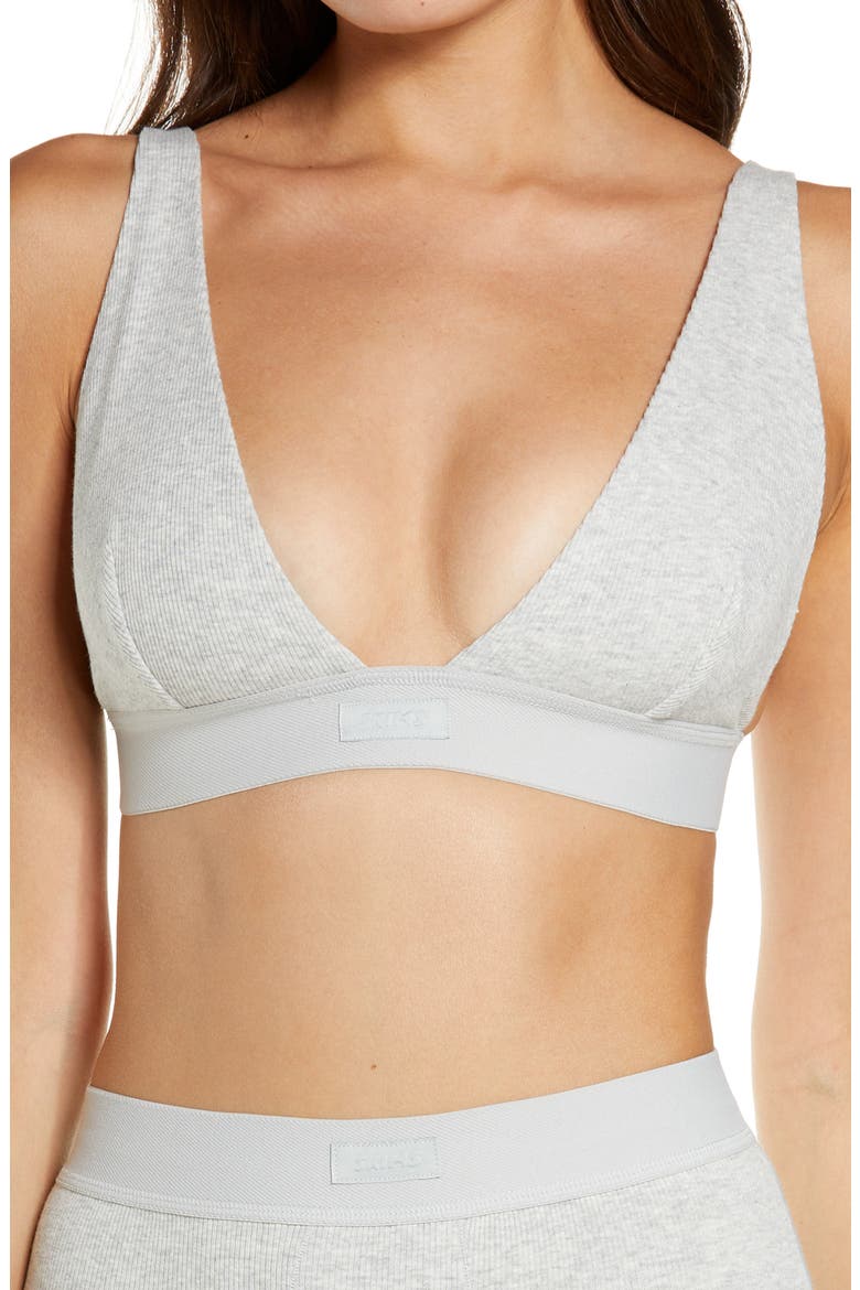 Stretch Cotton Rib Plunge Bralette, Main, color, LIGHT HEATHER GREY