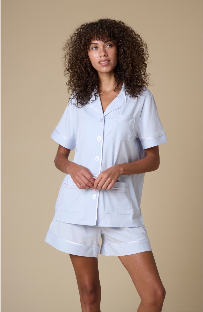 KIP Luxe Stretch Cotton Short Pajama Gift Set, Alternate, color, Mist Blue
