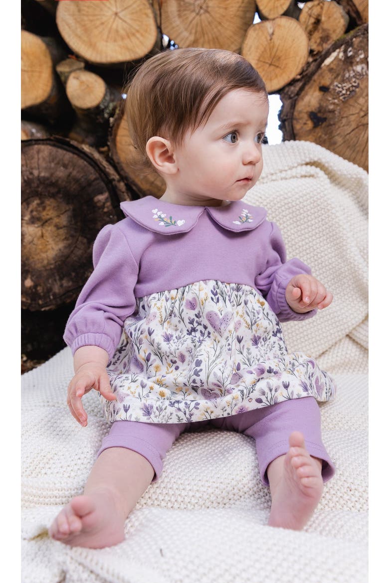 Heart Organic Cotton Long Sleeve Dress and Legging Set, Alternate, color, Beige with Heart Print
