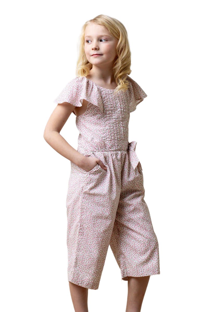 Hope & Henry Girls' Organic Flutter Sleeve Pintuck Jumpsuit, Kids, Main, color, Vintage Petal Ditsy