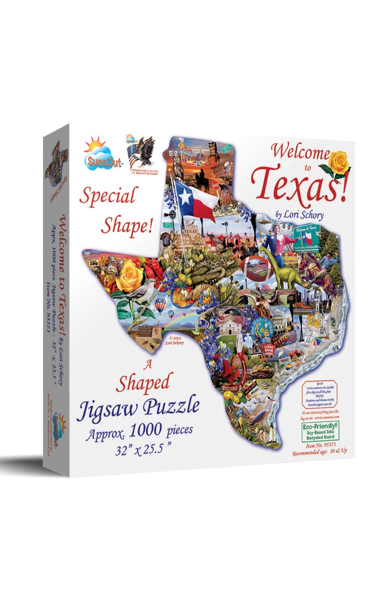 Sunsout Welcome to Texas 1000 piece Jigsaw Puzzle for Adults Special Shape, Main, color, Multicolor