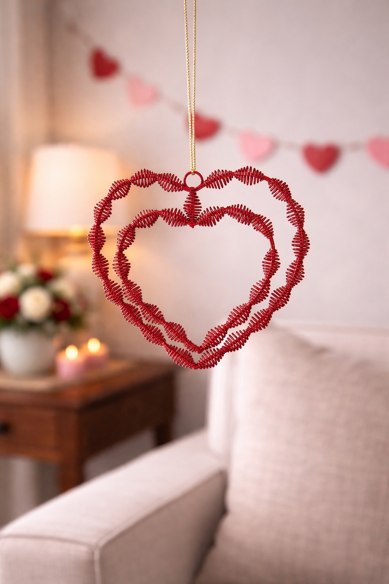 Red Twisted Double Hearts Valentine's Day Collectible Wall Hanging Ornament 4" x 5", Alternate, color, Red