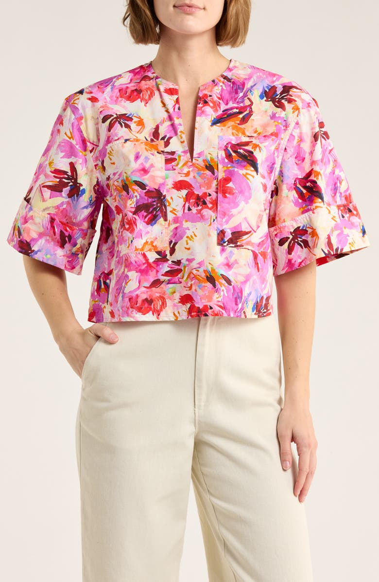 Ulla Johnson Suri Floral Cotton Top, Main, color, Azalea