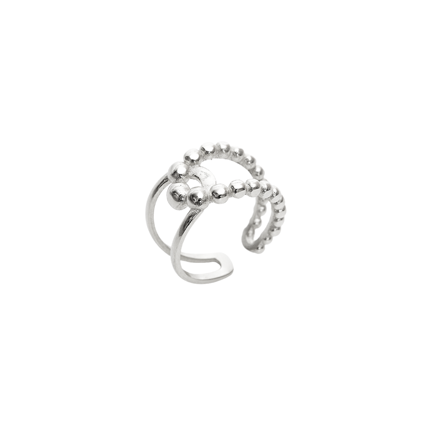 Spero London Beaded Intercepting Circle Sterling Silver Adjustable Ring In Metallic