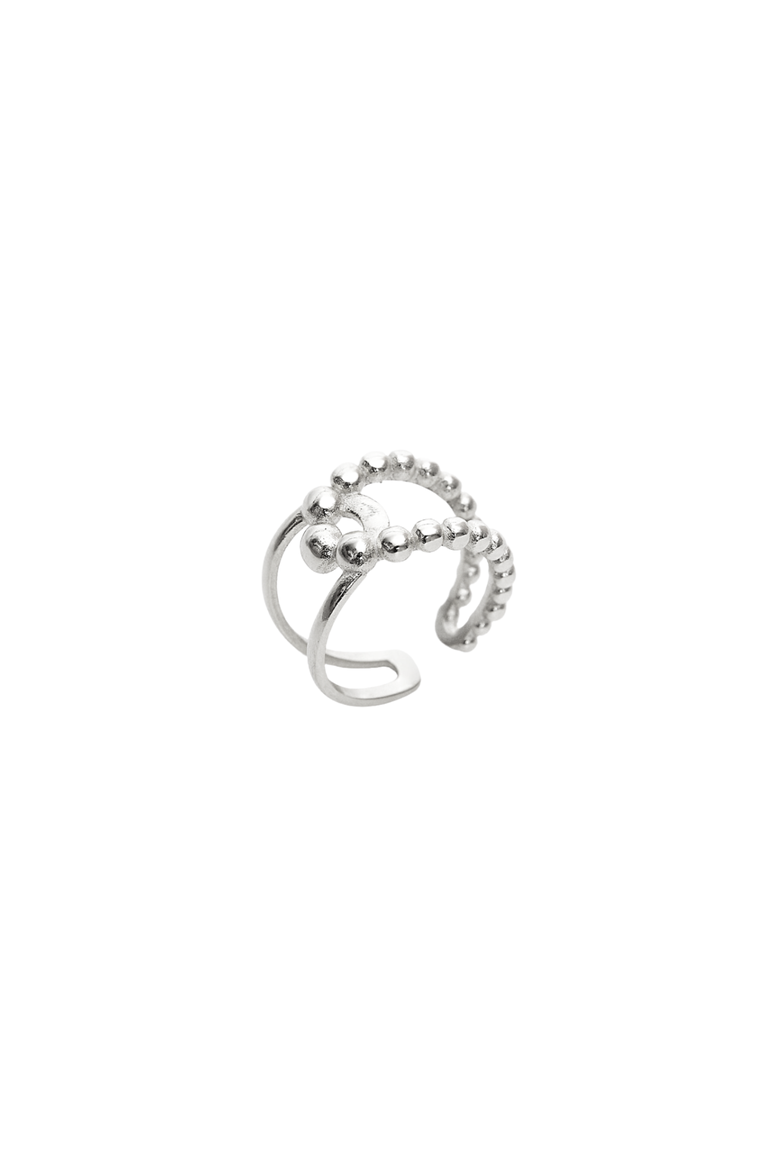 Beaded Intercepting Circle Sterling Silver Adjustable Ring, Main, color, Silver
