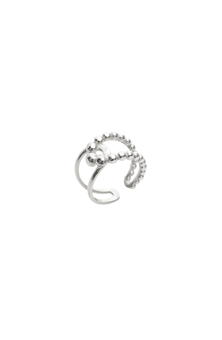 Spero London Beaded Intercepting Circle Sterling Silver Adjustable Ring, Main, color, Silver