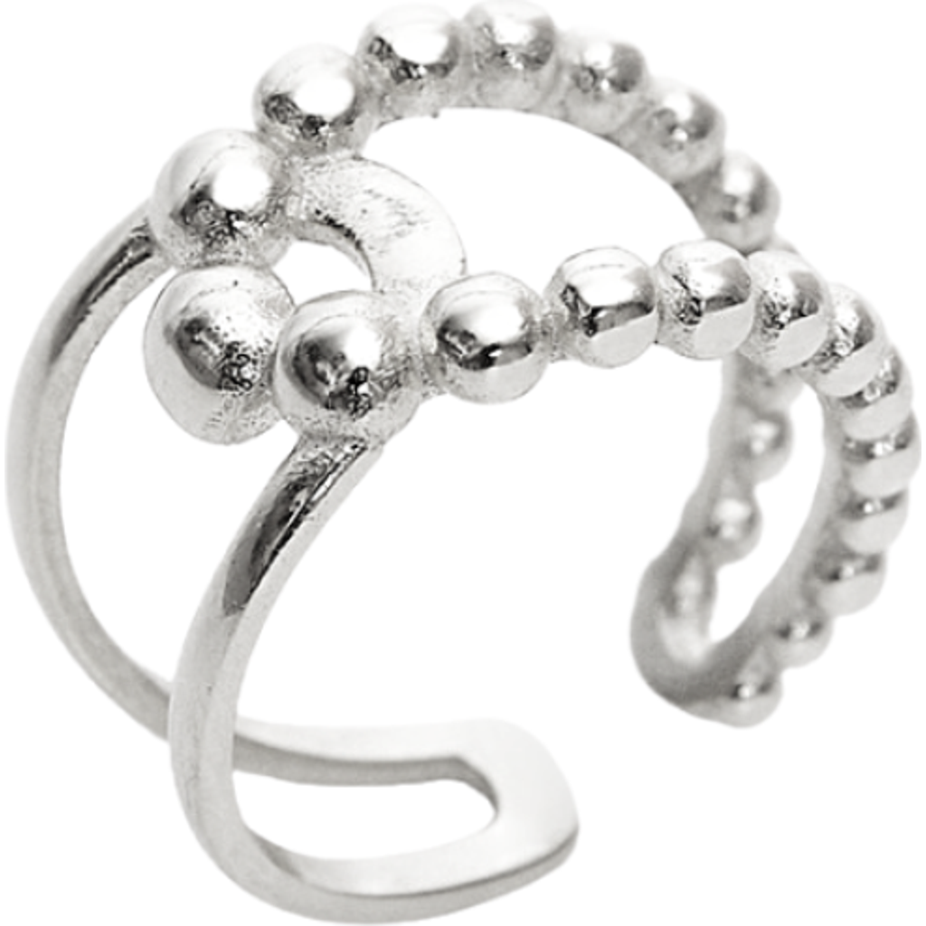Spero London Beaded Intercepting Circle Sterling Silver Adjustable Ring In Metallic