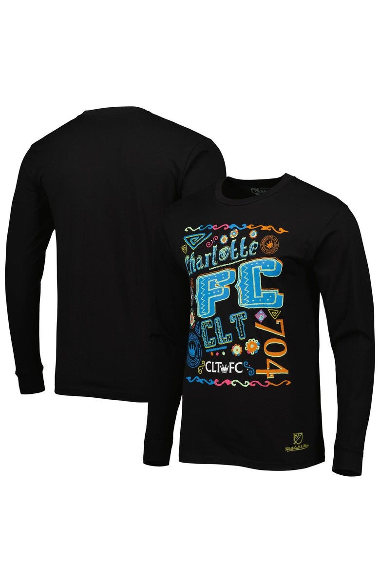 Mitchell & Ness Men's Mitchell & Ness Black Charlotte FC Papel Picado Long Sleeve T-Shirt, Main, color, 
