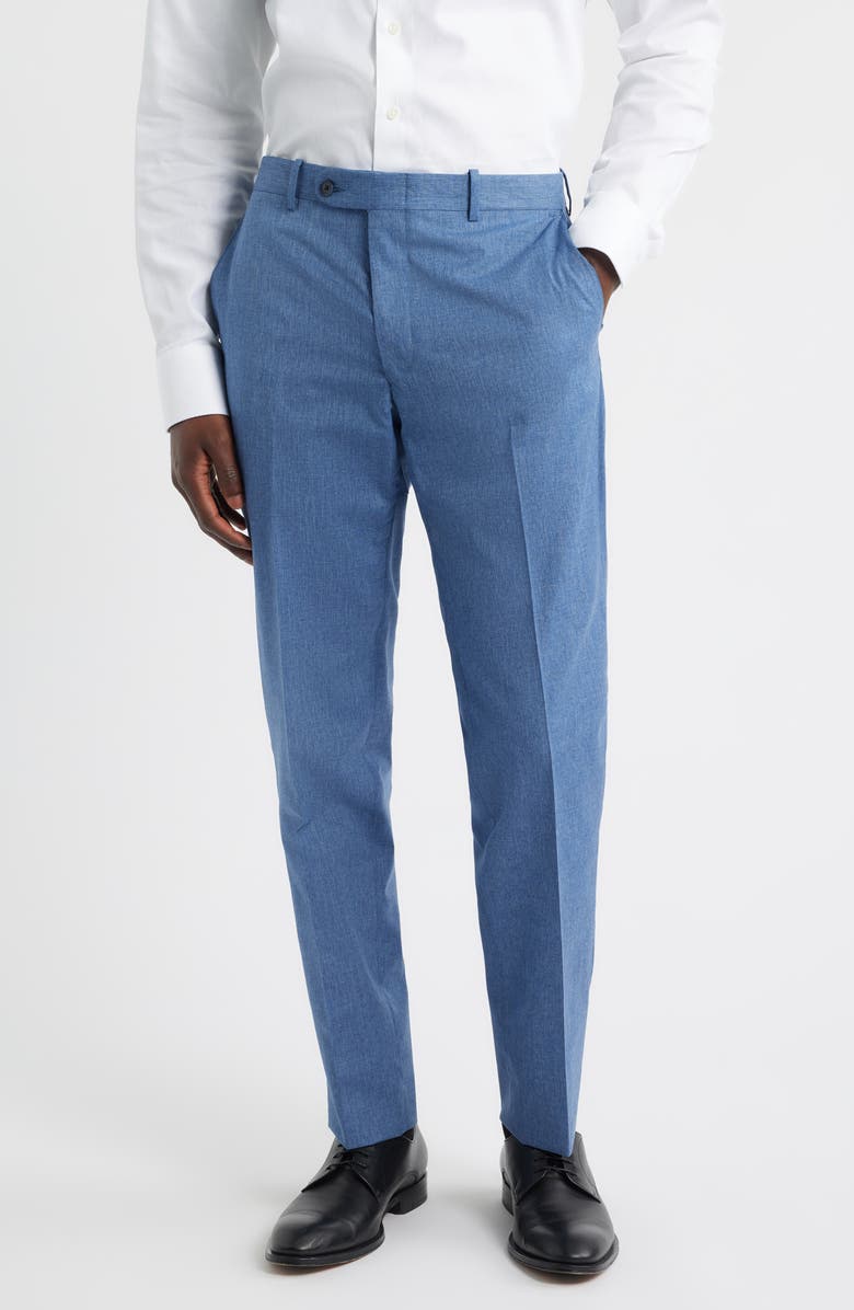 Peter Millar Harker Flat Front Light Blue Wool & Cotton Mélange Dress Pants, Main, color, 