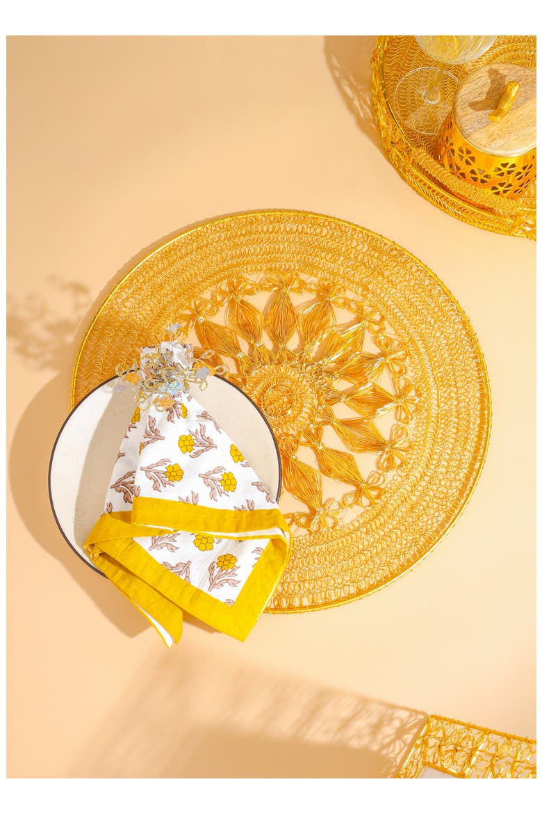 Sunburst Petal Weave Metal Placemat, Alternate, color, GOLD