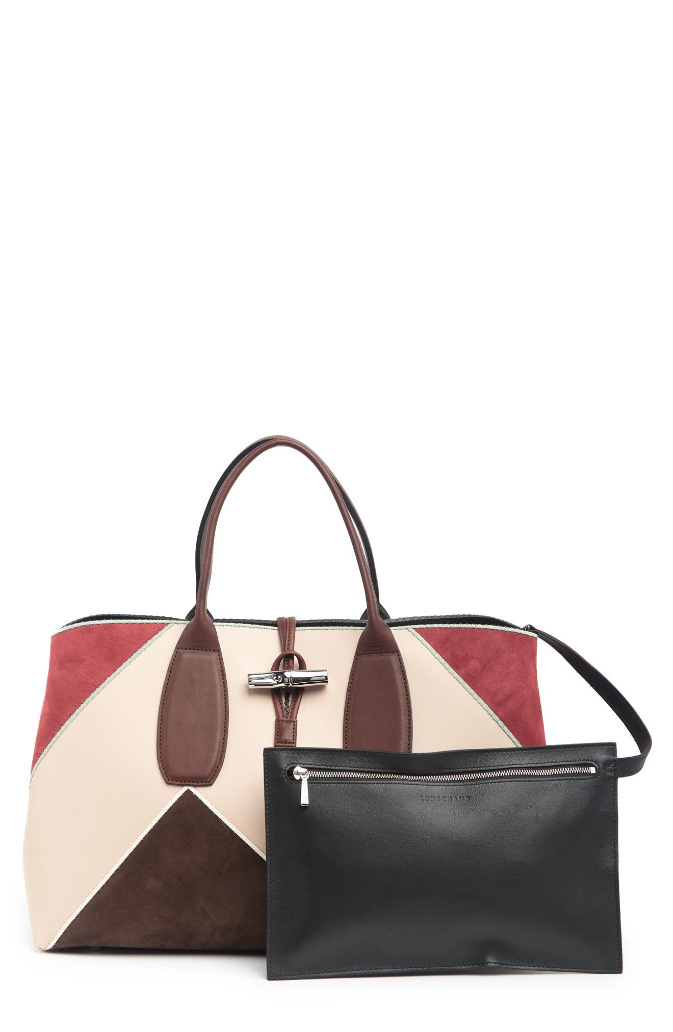 Longchamp Roseau Nomade Leather Tote Bag, Alternate, color, Brandy