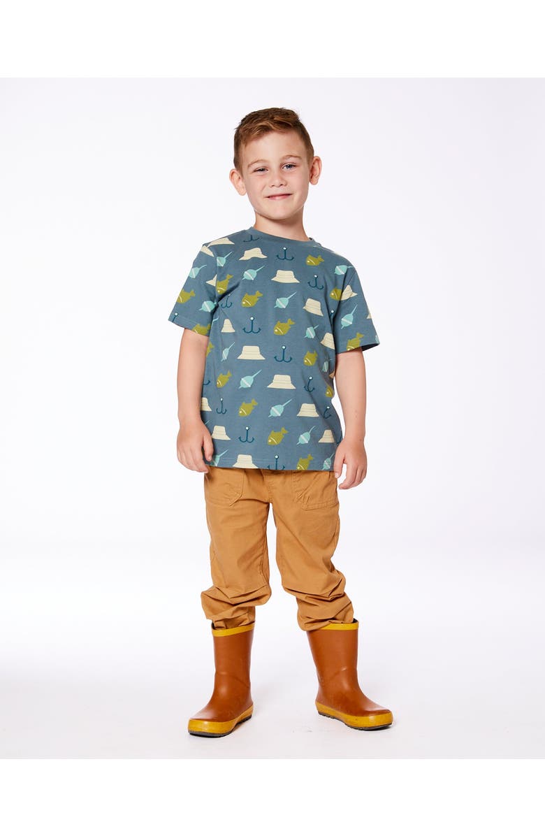 Deux par Deux Boy's Printed Organic Cotton Tee Teal And Peach, Alternate, color,