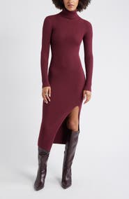 Open Edit Rib Long Sleeve Turtleneck Sweater Dress
