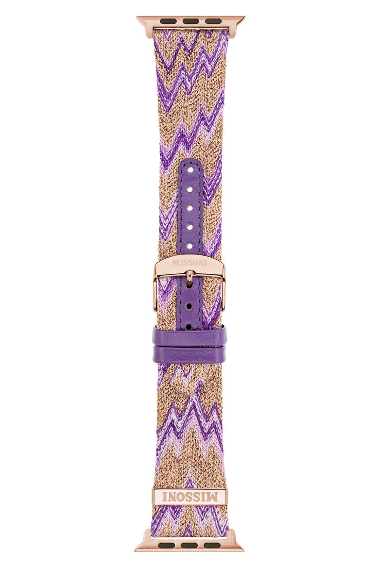 Zigzag 24mm Textile Apple Watch® Watchband, Alternate, color, MULTI PURPLE