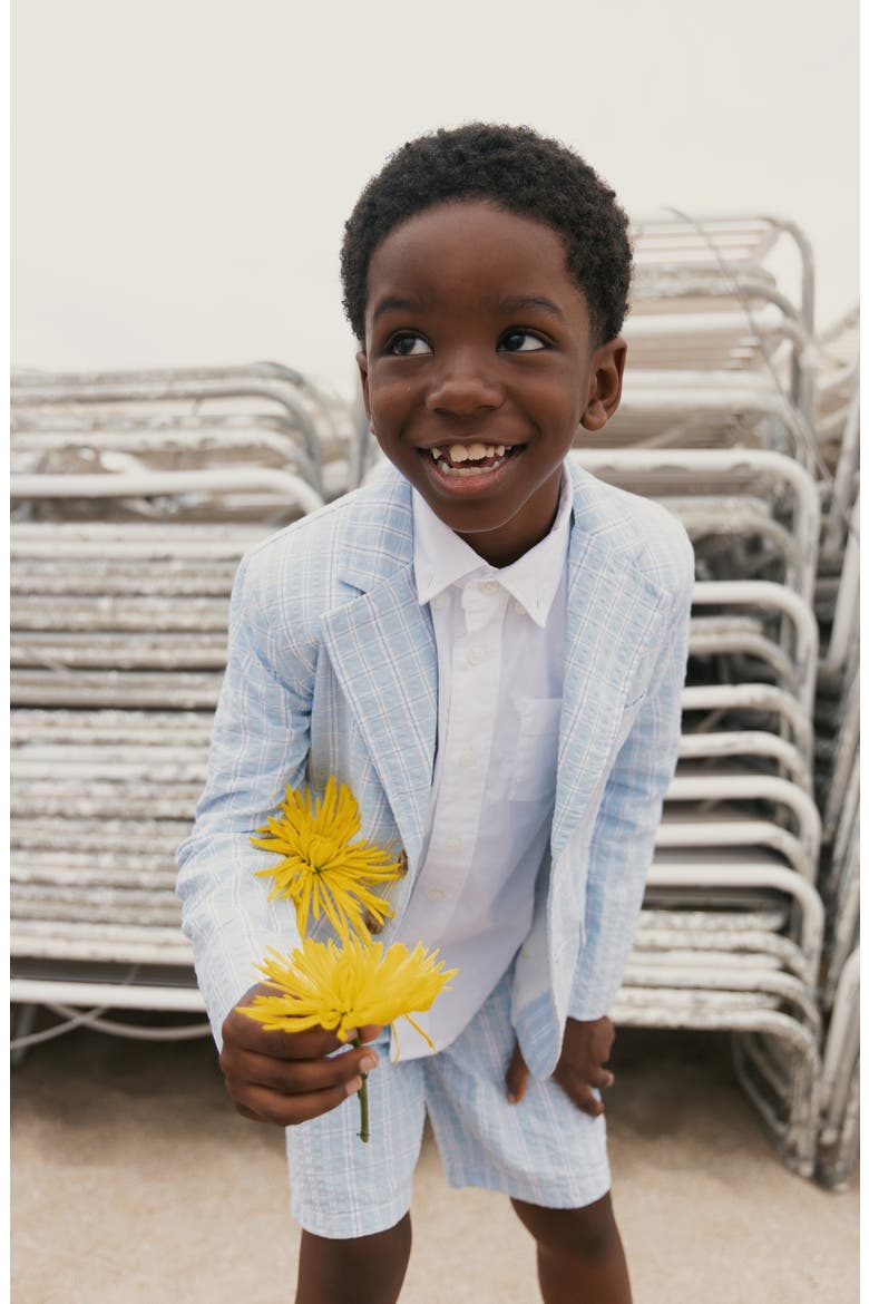 Kids' Organic Classic Seersucker Suit Jacket, Alternate, color, Blue Chateau Check