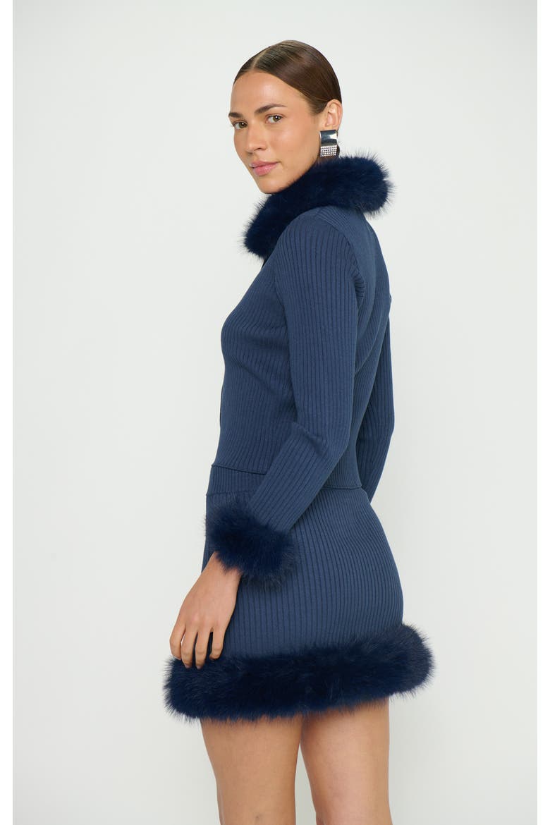 Chateau Cardigan, Alternate, color, Navy Knit with Faux Fur
