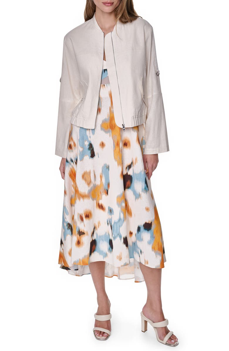 DKNY Linen Blend Bomber Jacket, Alternate, color, Coconut