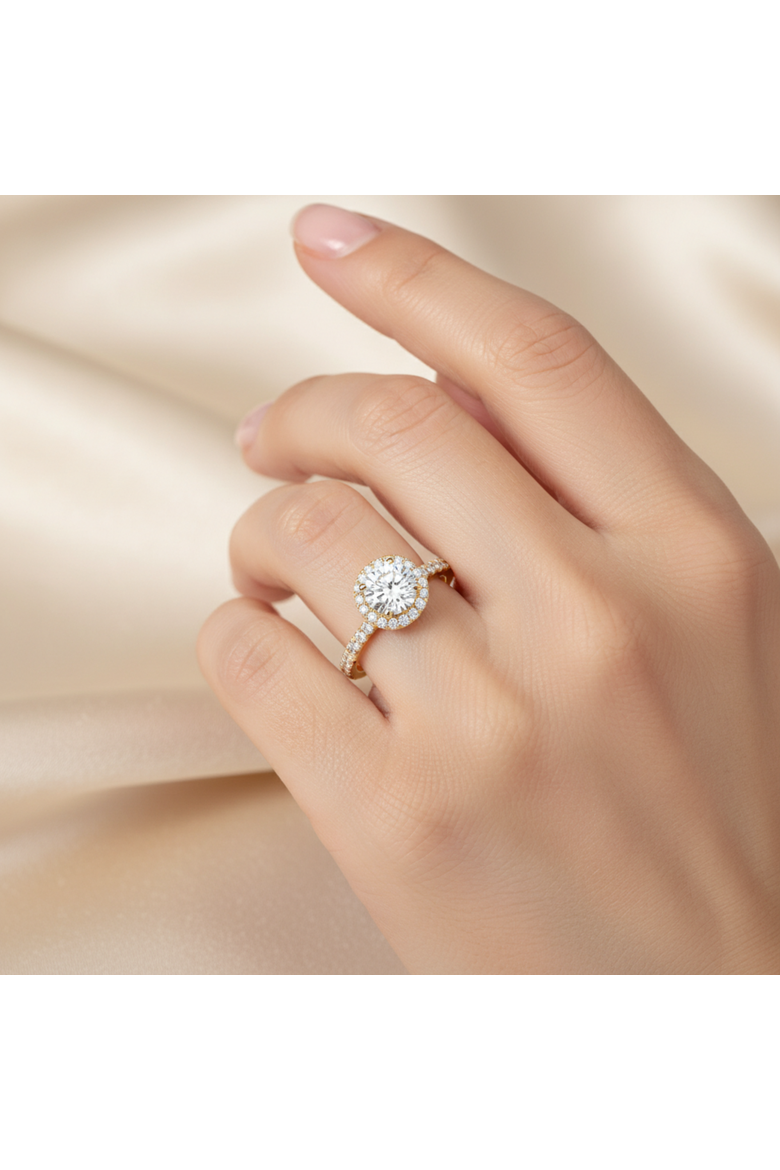 Paloma 14K Yellow Gold Round Cut Lab Grown Diamond Halo Engagement Ring - 1.5 ctw, Alternate, color, 14K Yellow Gold