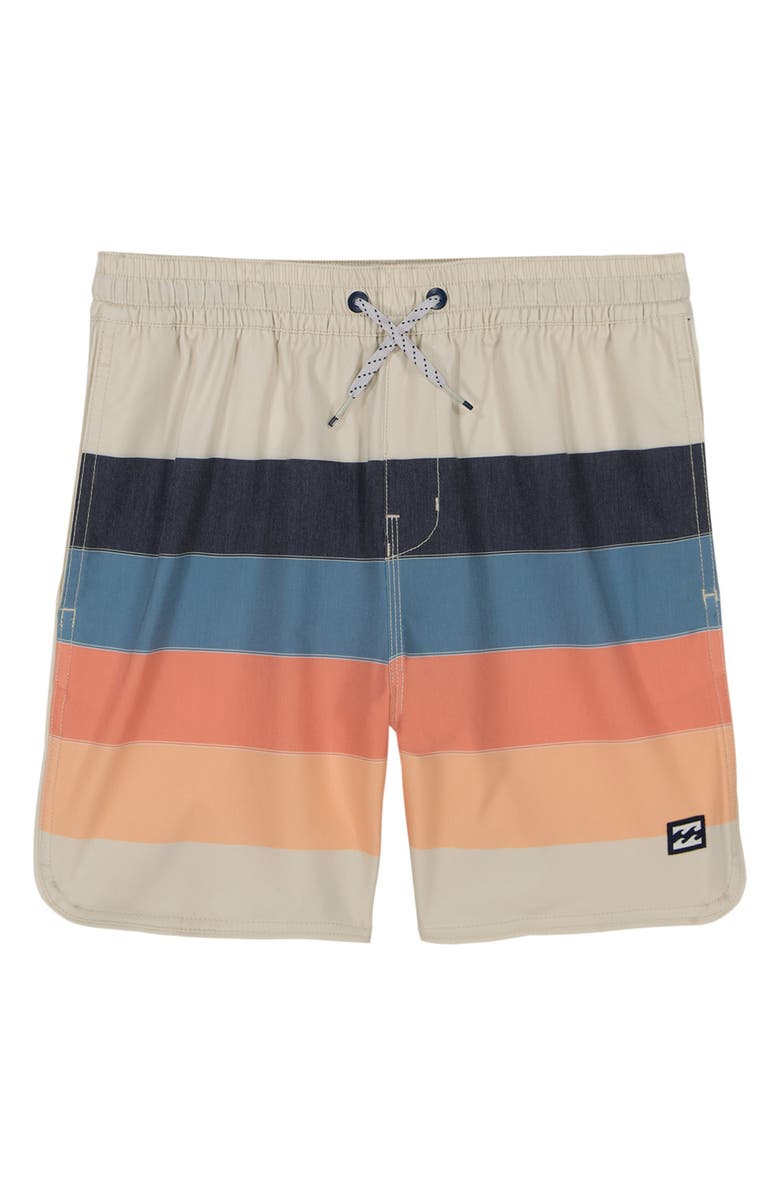 Billabong Kids' Sand Bar Stripe Water Repellent Layback Swim Trunks, Main, color,
