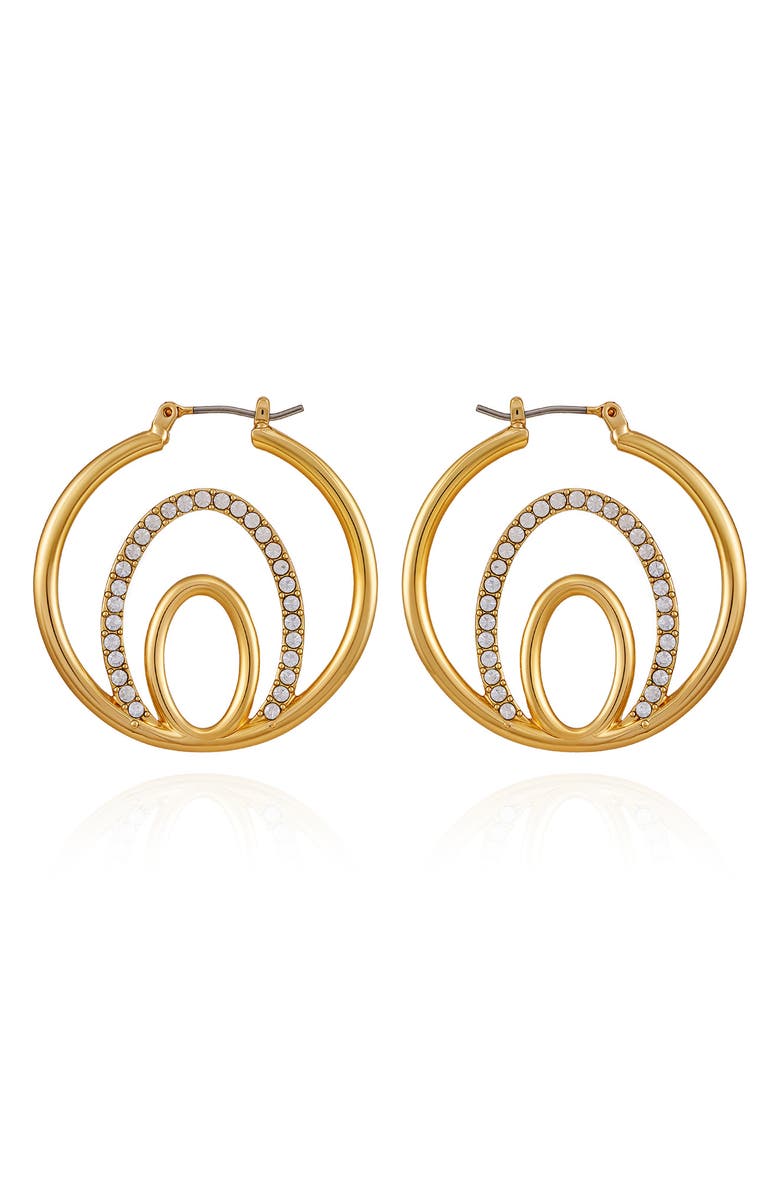 Vince Camuto Crystal Layered Hoop Earrings, Alternate, color, Gold Tone