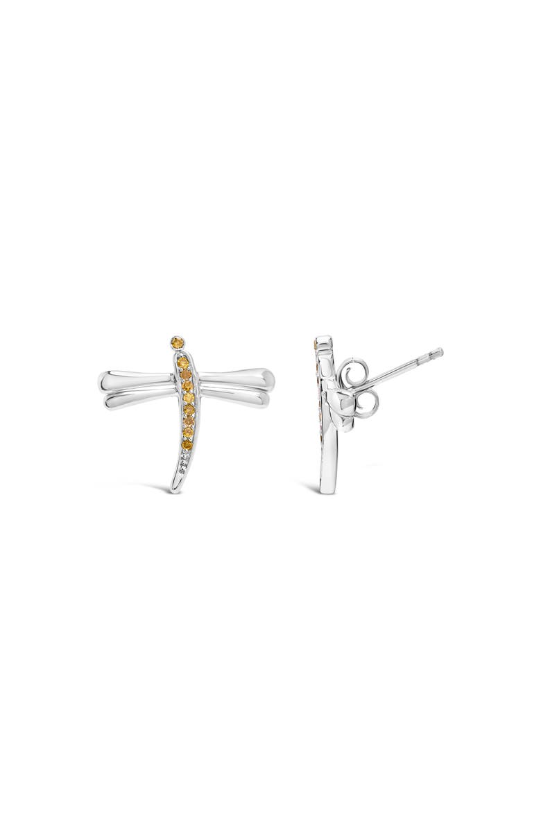Haus of Brilliance Silver Yellow Diamond Accent Dragonfly Stud Earrings, Alternate, color, White