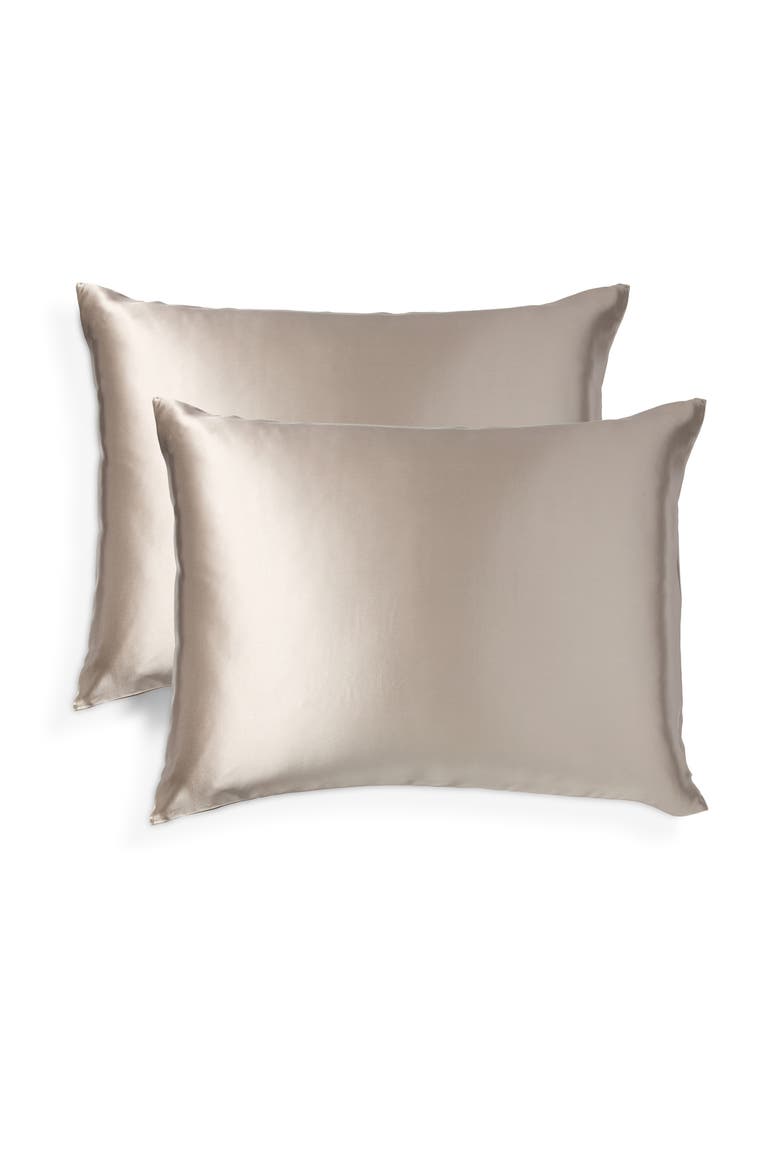 Set of 2 Silk Pillowcases, Main, color, BEIGE STRING