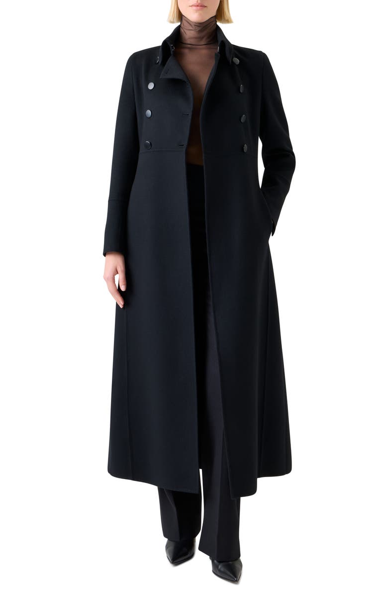 Akris Eva Virgin Wool Redingote Coat, Main, color, Black