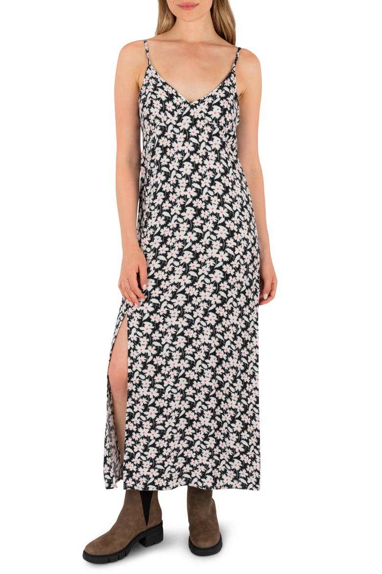 Amour Floral Print Maxi Slipdress, Main, color, BLACK
