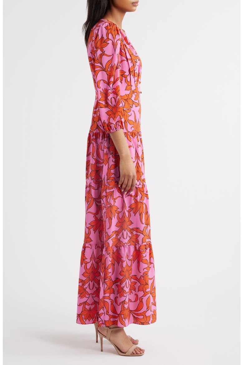 Print Long Sleeve Ruffle Hem Maxi Dress, Alternate, color, PINK MULTI
