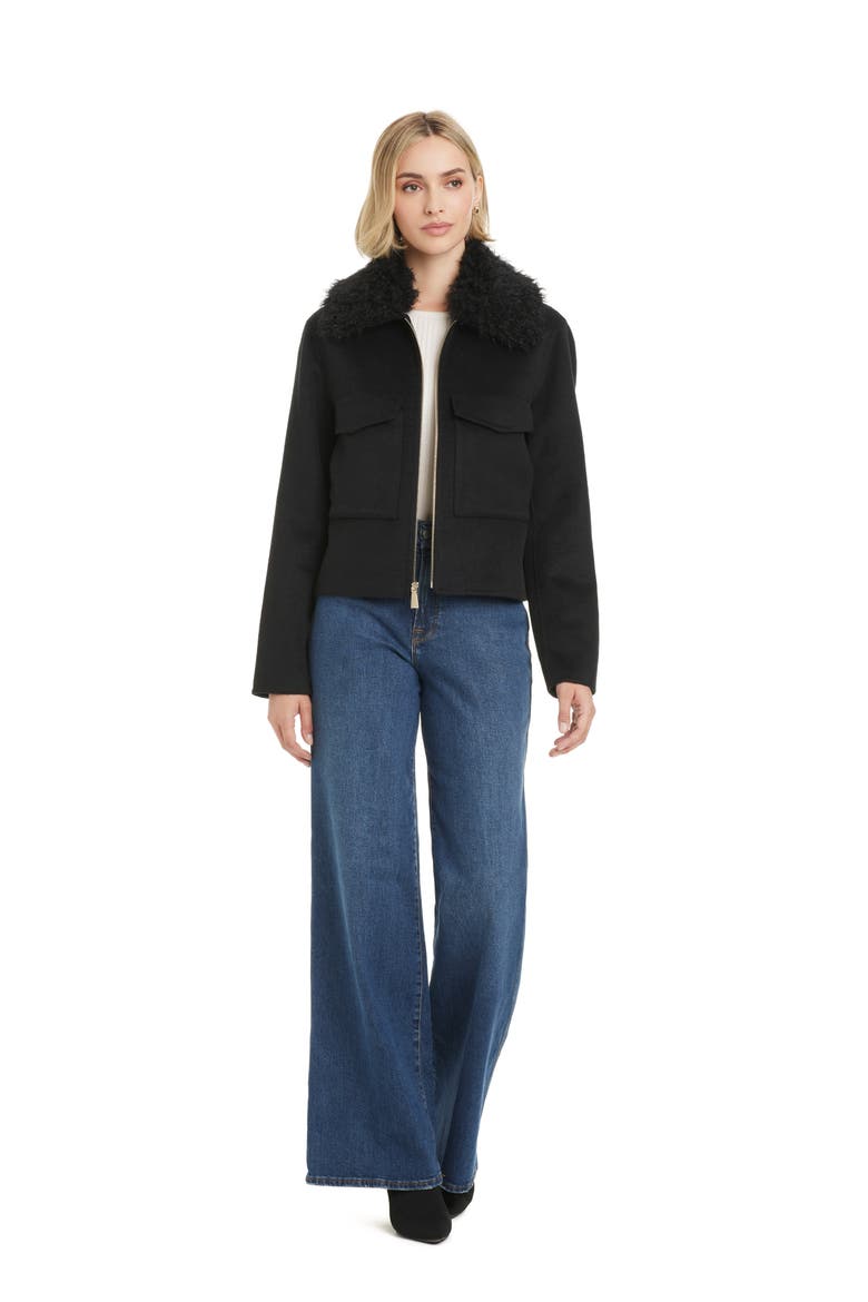 Wool Blend Jacket with Removable Faux Shearling Collar, Alternate, color, BLACK
