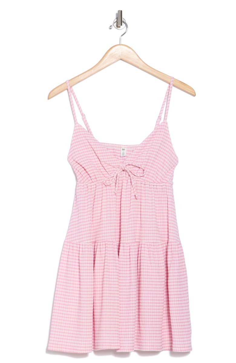 BP. Stripe Tie Front Babydoll Sundress, Alternate, color, Pink Moonlite- White Gingham