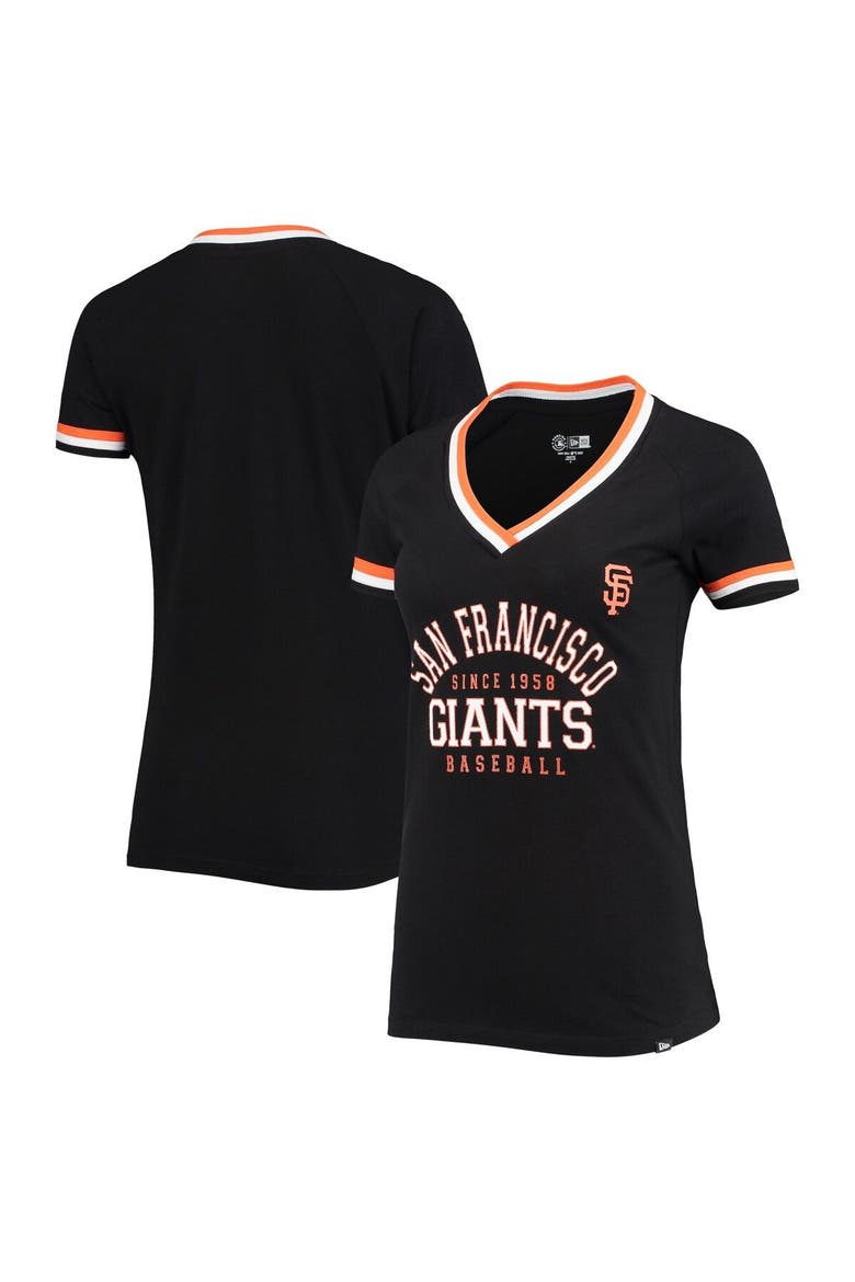 Women's New Era Black San Francisco Giants Team Raglan V-Neck T-Shirt, Main, color, Black