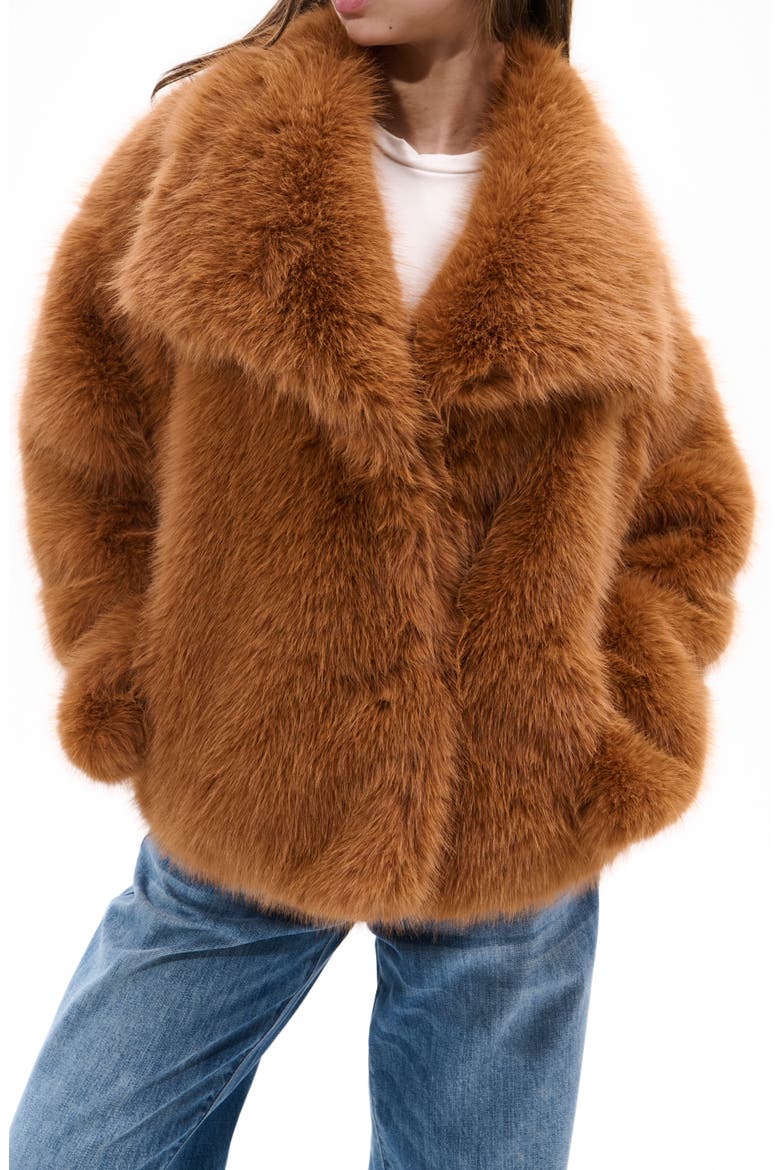 Regina Faux Fur Jacket, Main, color, TAN