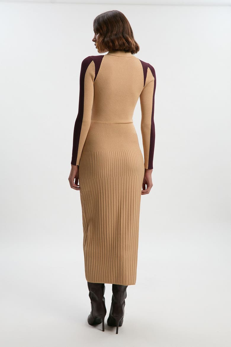 Rib Knit Long Sleeve Military Midi Dress, Alternate, color, Natural