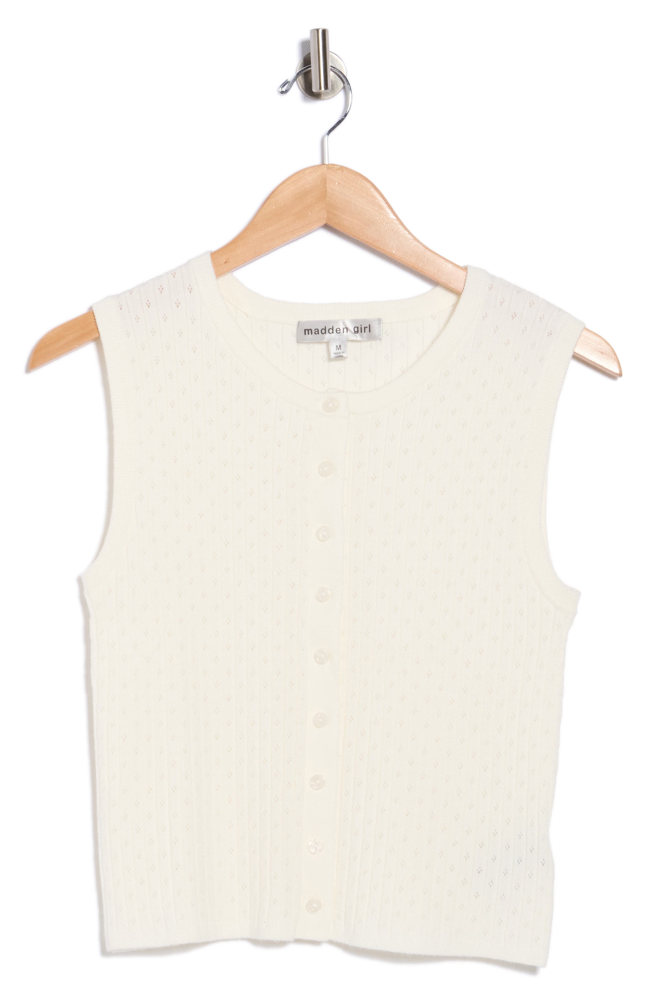 Madden Girl Pointelle Button Front Sweater Vest
