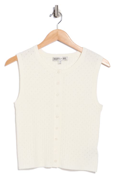 Pointelle Button Front Sweater Vest
