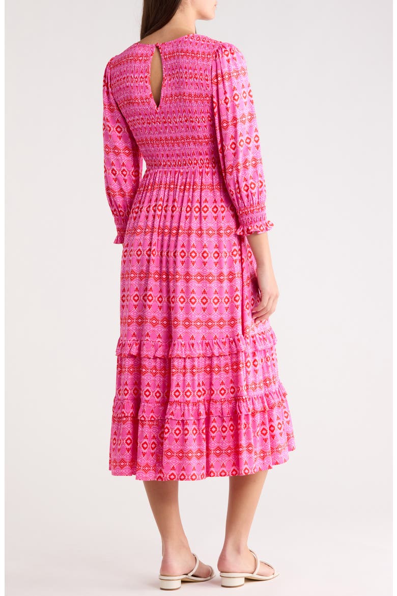 Mirany Ikat Ludlow Smocked Midi Dress, Alternate, color, FUCHSIA/RED