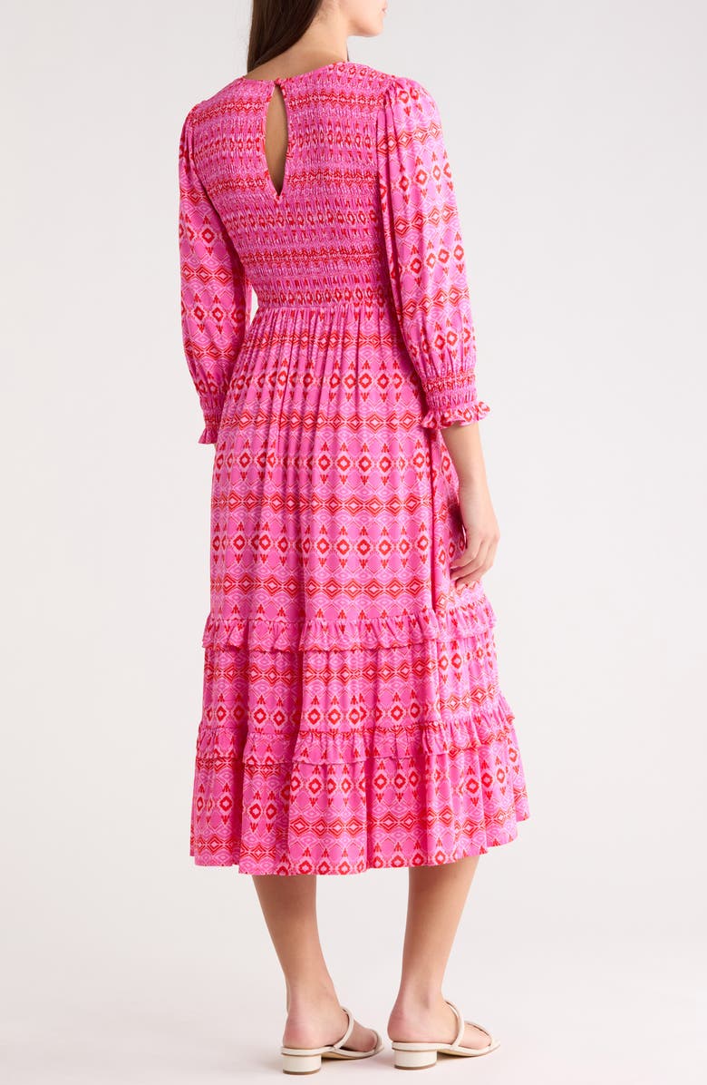 SUGARLIPS Mirany Ikat Ludlow Smocked Midi Dress, Alternate, color, Fuchsia/Red