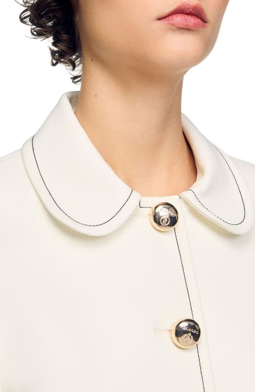 Sandro Peter Pan Collar Cropped Jacket In Ecru