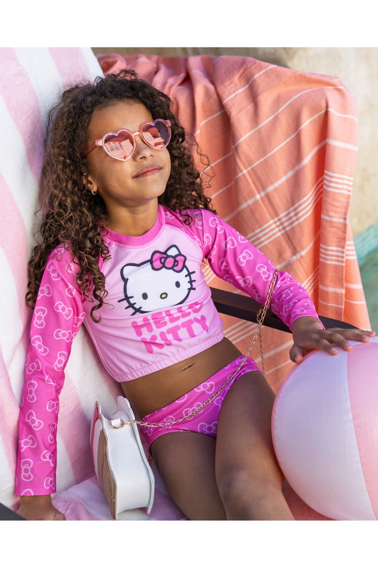 Swimwear Rash Guard and Bikini Bottom Set, Alternate, color, Hello Kitty Pink