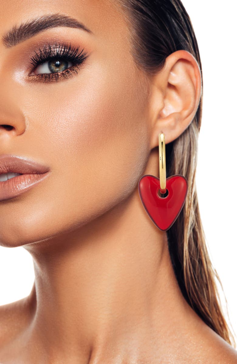 SPHERA MILANO Resin Heart Drop Earrings, Alternate, color, Gold/ Red